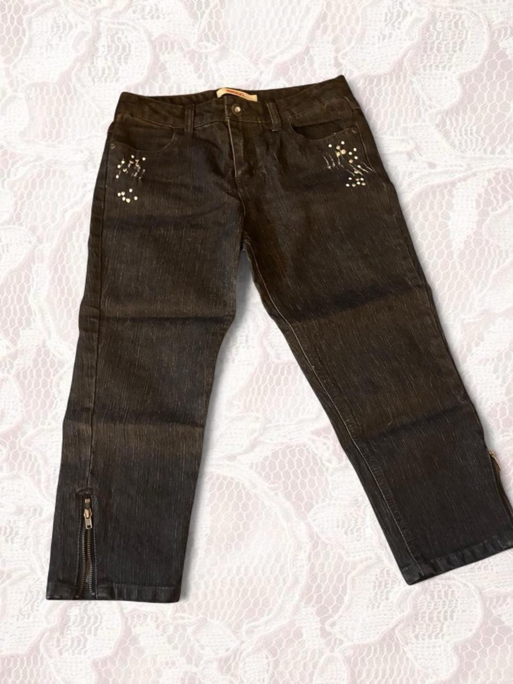 BONGO Black Cropped Jeans with Stud Accents